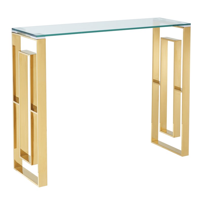 Pemberly Row Contemporary Stainless Steel and Glass ConsoleDesk Gold