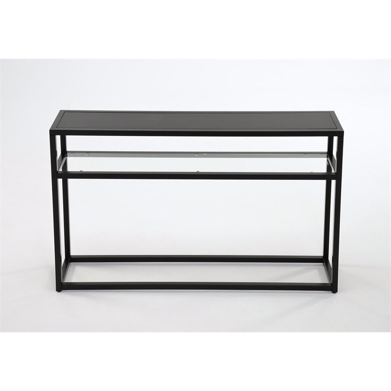 Pemberly Row Contemporary Metal and Glass and MDF Console Table Black