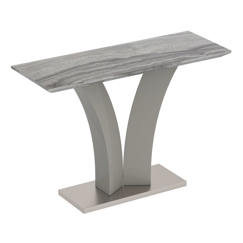 Pemberly Row Modern Faux Marble/Stainless Steel Console Table in Gray