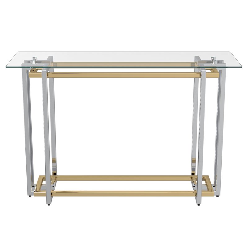Pemberly Row Contemporary Metal and Glass Console Table Silver and Gold