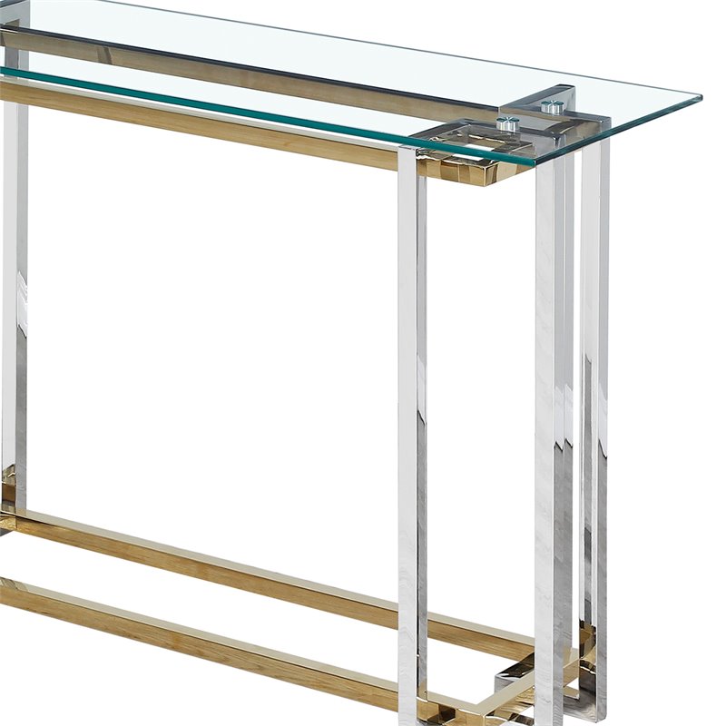 Pemberly Row Contemporary Metal and Glass Console Table Silver and Gold