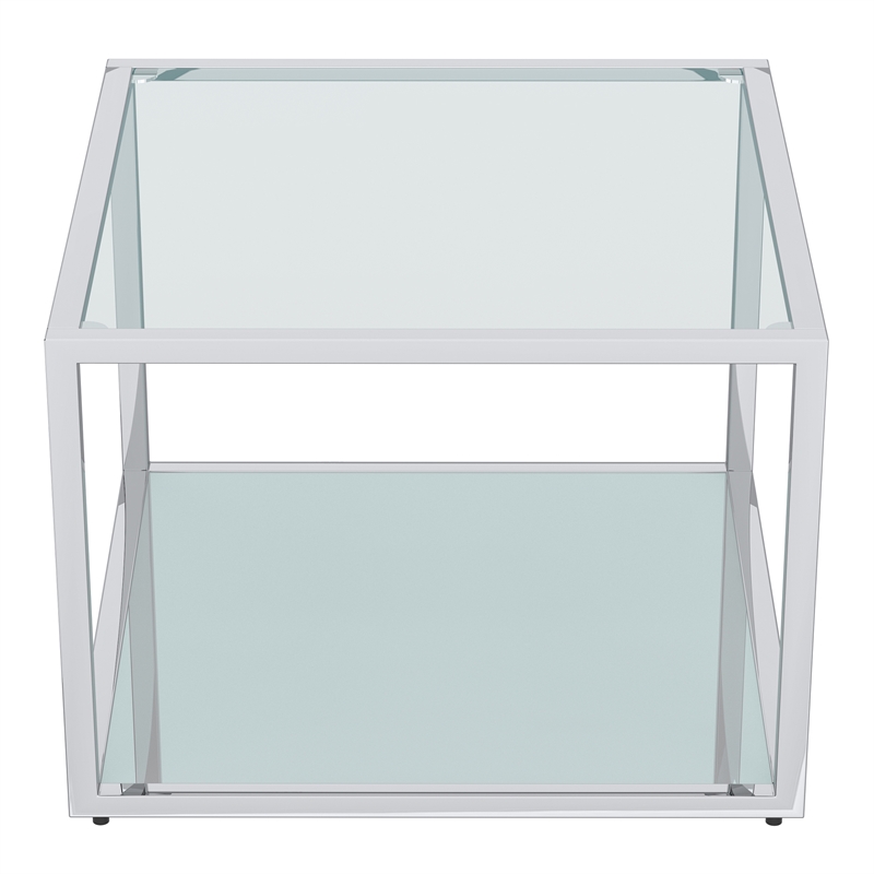 Pemberly Row Contemporary Metal and Glass Small Square Coffee Table Silver