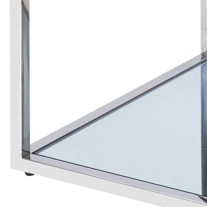 Pemberly Row Contemporary Metal and Glass Small Square Coffee Table Silver
