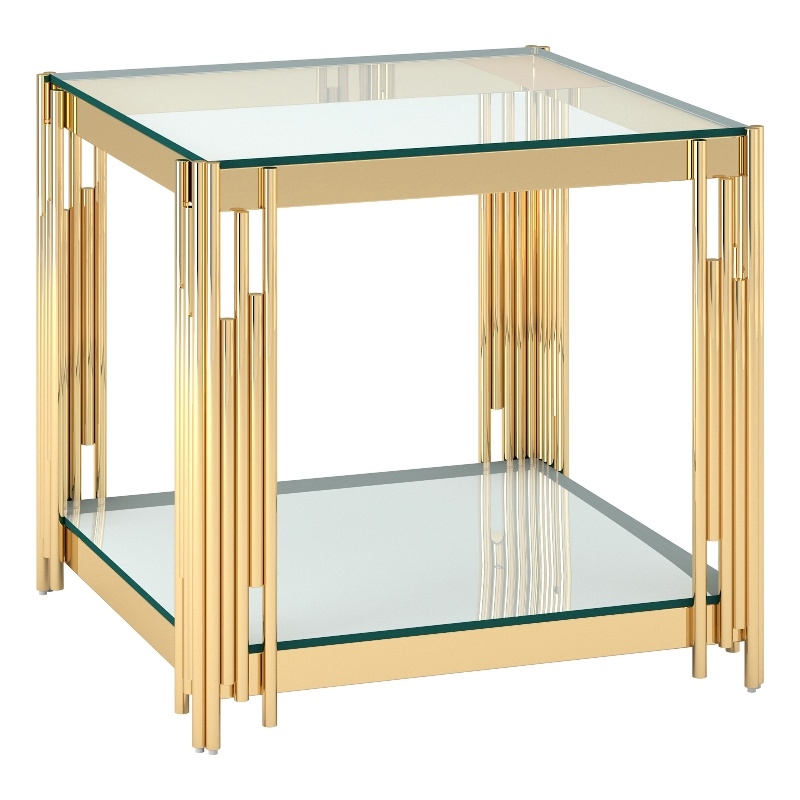 Pemberly Row Contemporary Metal and Glass Large Accent Table Gold