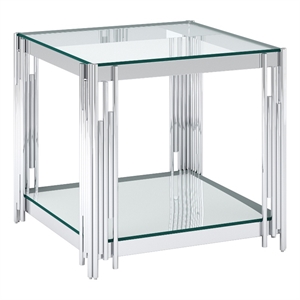 Pemberly Row Contemporary Metal and Glass Large Accent Table Silver