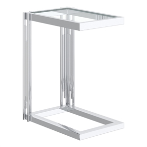 Pemberly Row Contemporary Metal and Glass Small Accent Table Silver