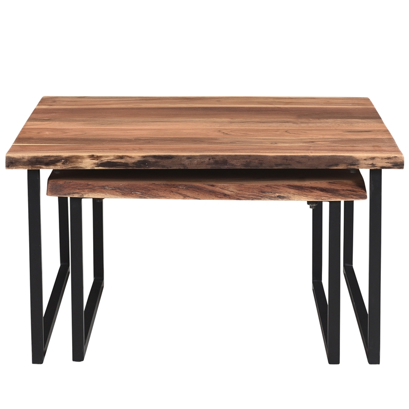 Pemberly Row Rustic Industrial Wood & Iron 2pc Coffee Table Set Natural & Black