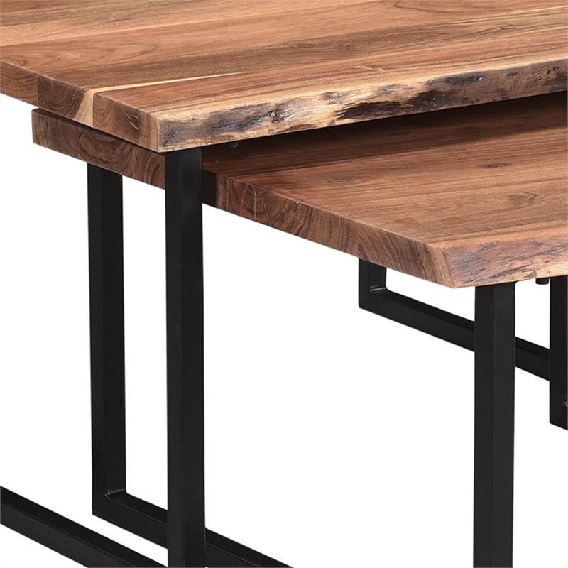 Pemberly Row Rustic Industrial Wood & Iron 2pc Coffee Table Set Natural & Black