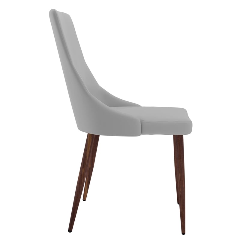Pemberly Row Faux Leather and Metal Dining Chair Set of 2 Gray and Walnut