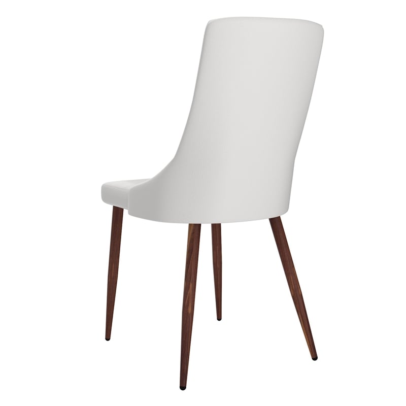 Pemberly Row Faux Leather and Metal Dining Chair Set of 2 White and Walnut