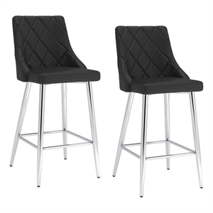Pemberly Row Faux Leather 26&quot Counter Stool Set of 2 Black and Chrome