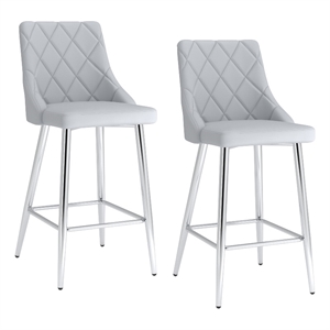 Pemberly Row Faux Leather 26&quot Counter Stool Set of 2 Gray and Chrome