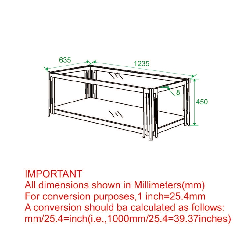 Pemberly Row Estrel Metal/Glass Top Coffee Table with Lower Shelf in Gold
