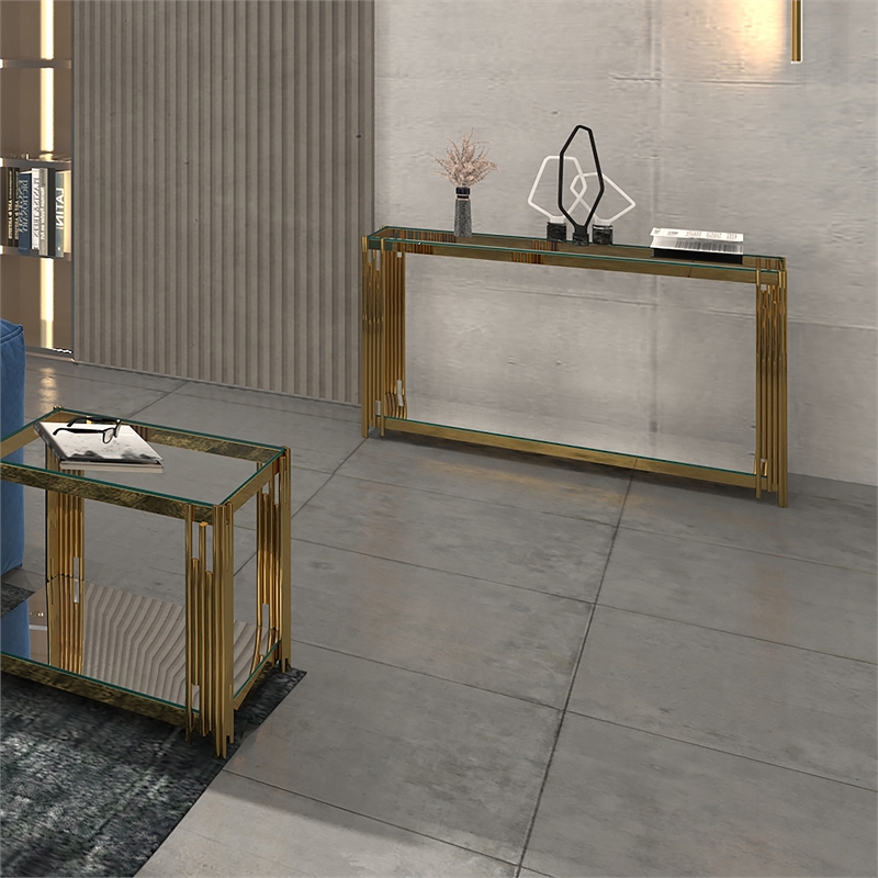 Pemberly Row Contemporary Metal and Glass Console Table Gold