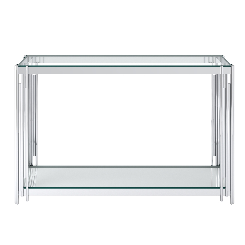 Pemberly Row Contemporary Metal and Glass Console Table Silver