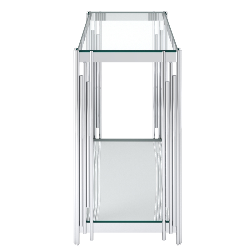 Pemberly Row Contemporary Metal and Glass Console Table Silver