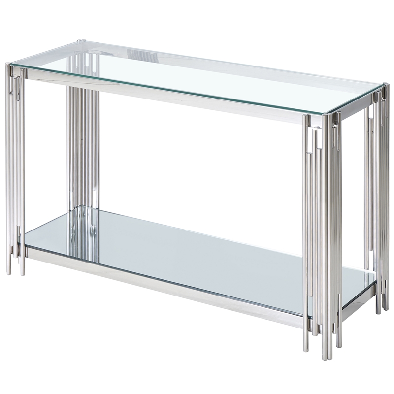 Pemberly Row Contemporary Metal and Glass Console Table Silver