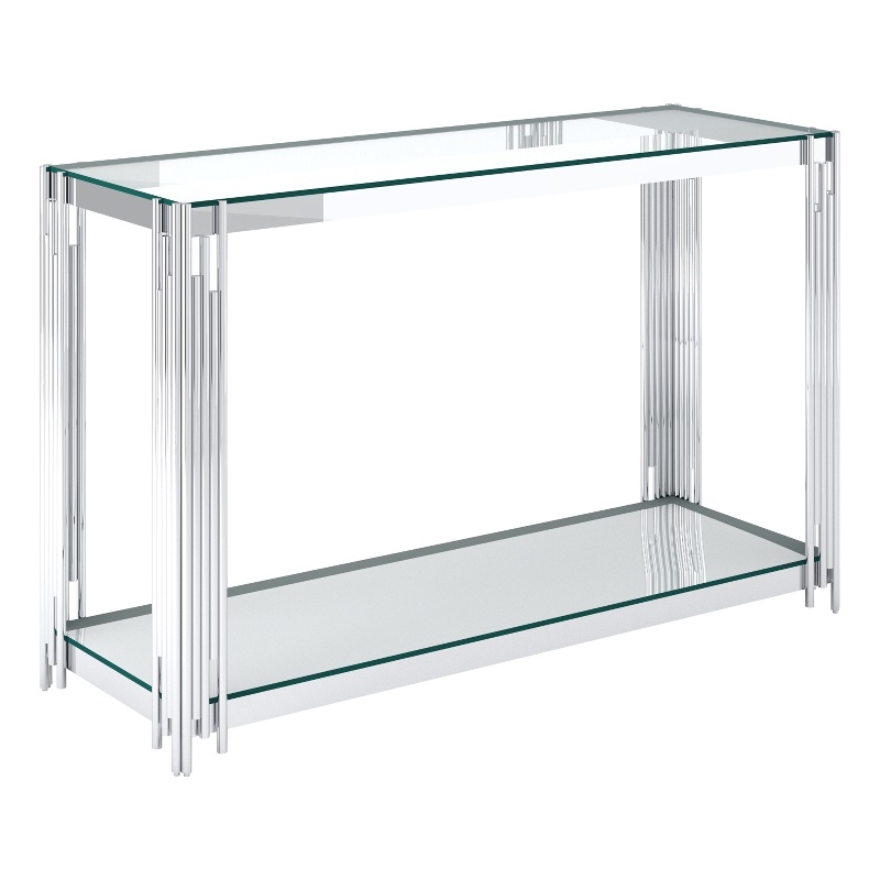 Pemberly Row Contemporary Metal and Glass Console Table Silver