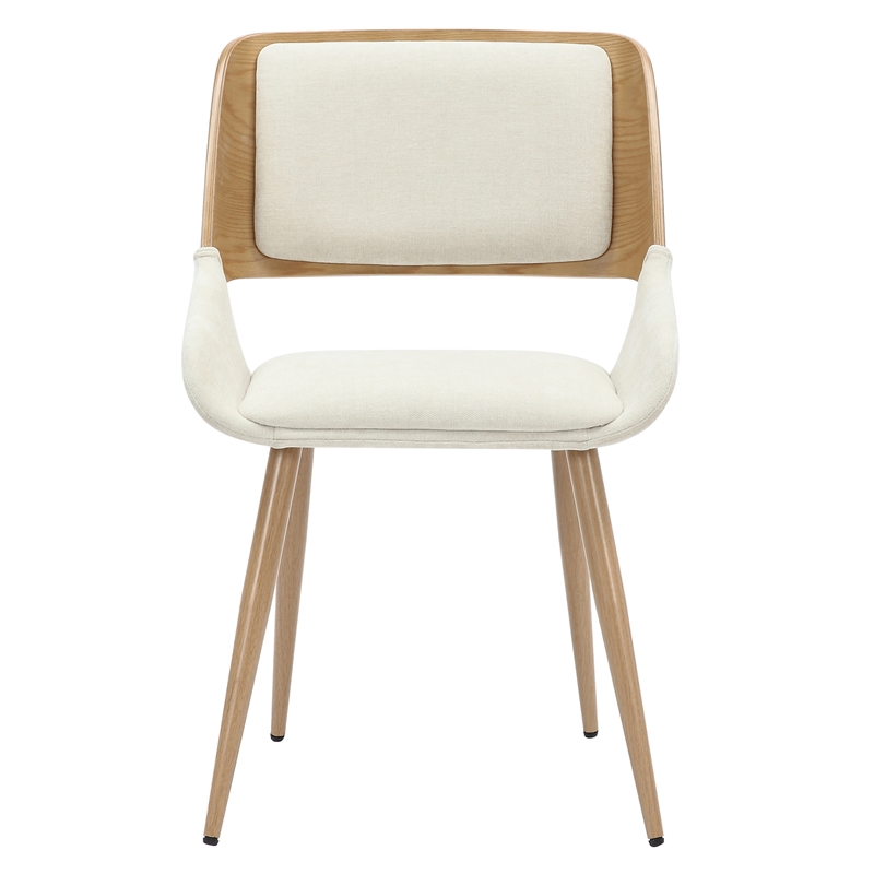 Pemberly Row Mid-Century Fabric Metal and Wood Dining Chair Beigeand Natural