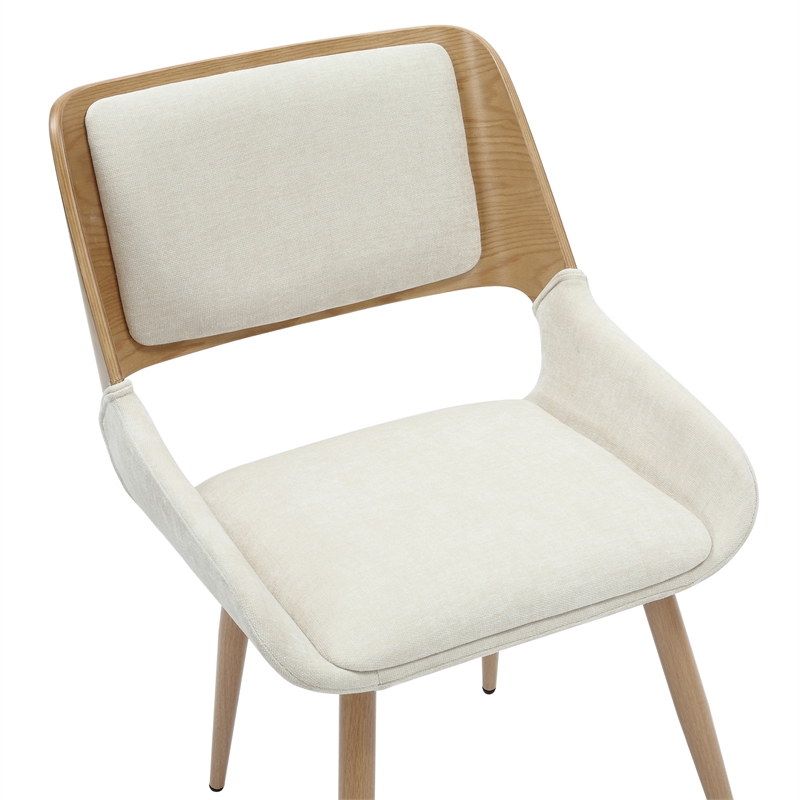 Pemberly Row Mid-Century Fabric Metal and Wood Dining Chair Beigeand Natural