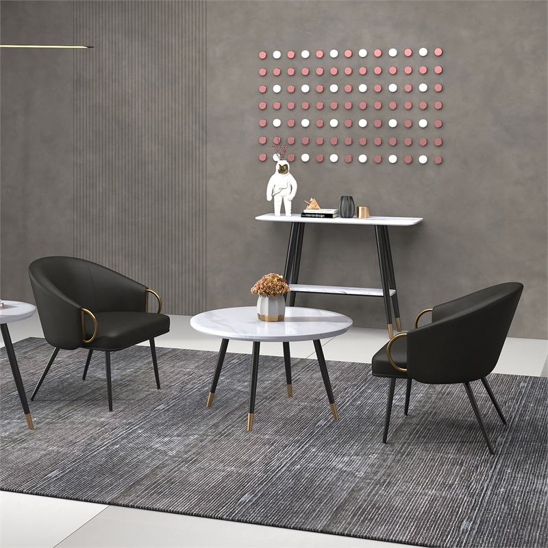 Pemberly Row Faux Leather Accent Chair Vintage Charcoal Black Aged Gold