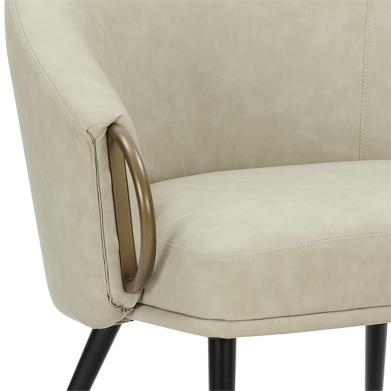 Pemberly Row Mid-Century Faux Leather Accent Chair Vintage Ivory Black Aged Gold