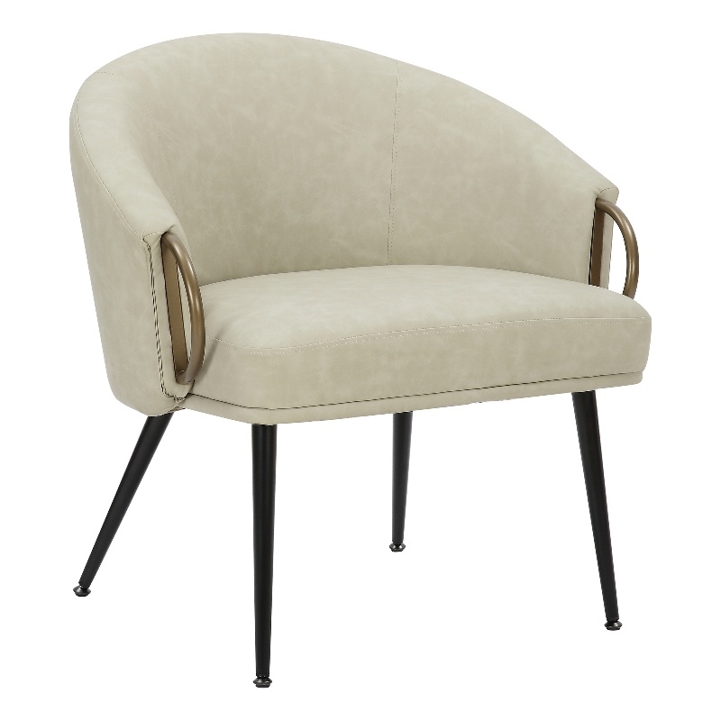 Pemberly Row Mid-Century Faux Leather Accent Chair Vintage Ivory Black Aged Gold