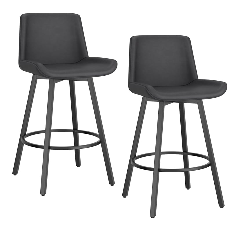 Pemberly Row Faux Leather Swivel Counter Stool Set of 2 Vintage Charcoal & Black