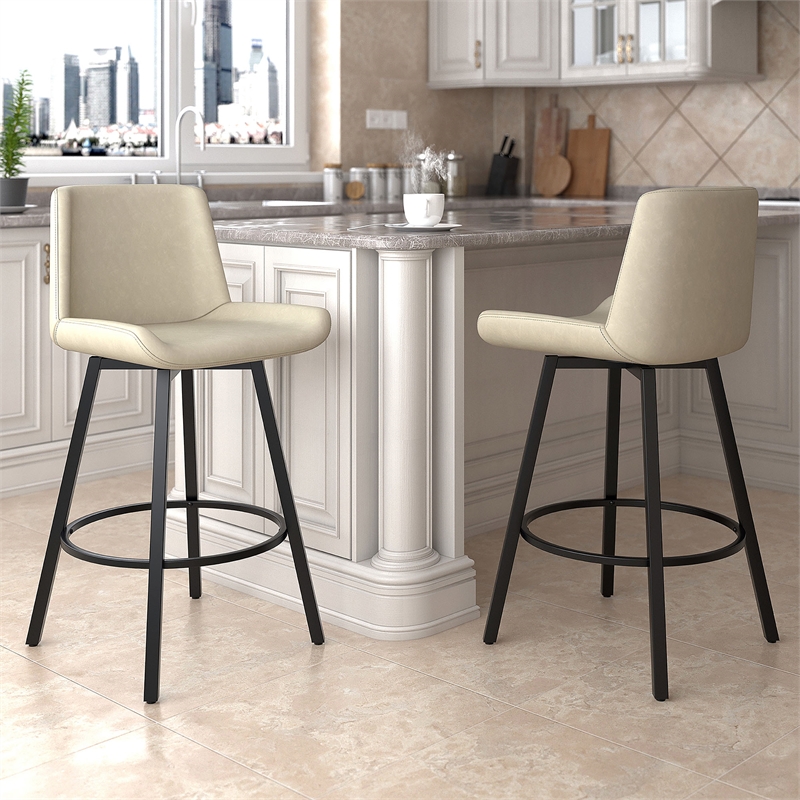Pemberly Row Faux Leather Swivel Counter Stool Set of 2 Vintage Ivory & Black