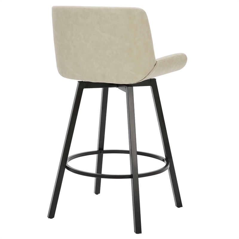 Pemberly Row Faux Leather Swivel Counter Stool Set of 2 Vintage Ivory & Black