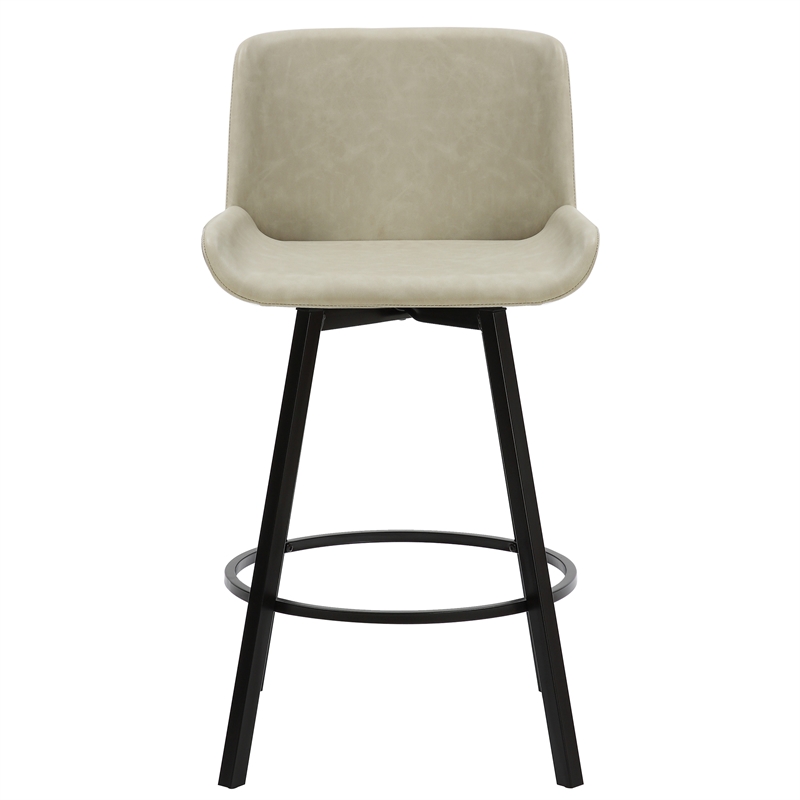 Pemberly Row Faux Leather Swivel Counter Stool Set of 2 Vintage Ivory & Black