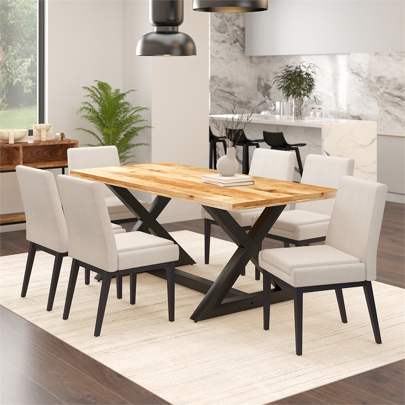 Pemberly Row Faux Leather and Metal Dining Chair Set of 2 Beigeand Black