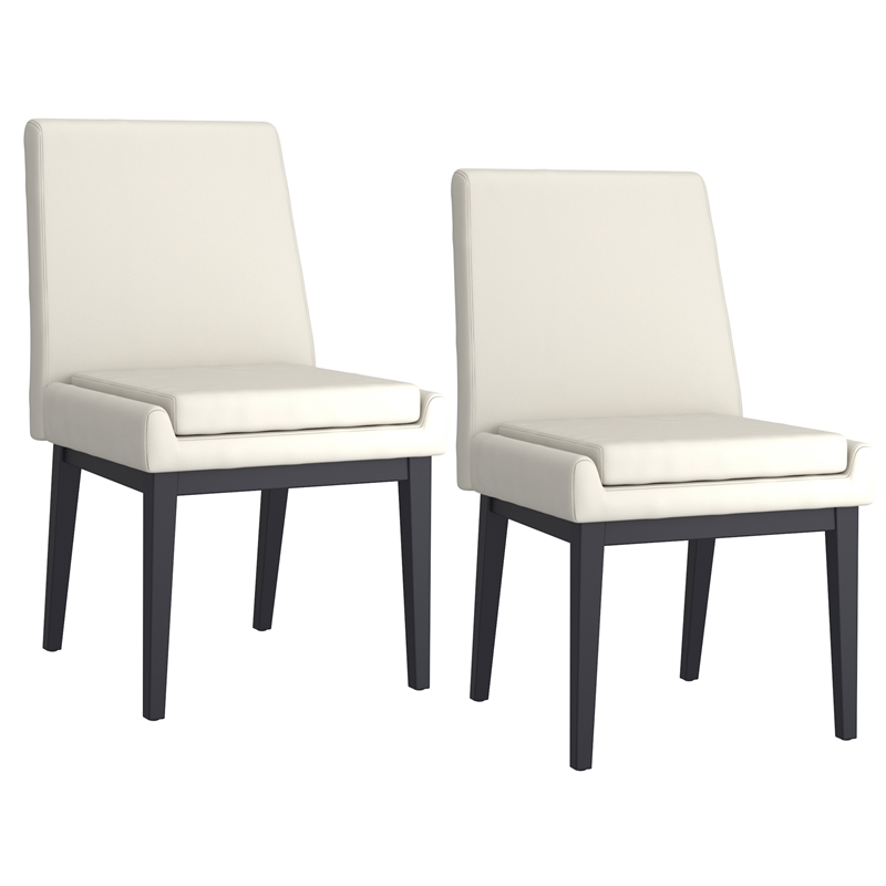 Pemberly Row Faux Leather and Metal Dining Chair Set of 2 Beigeand Black