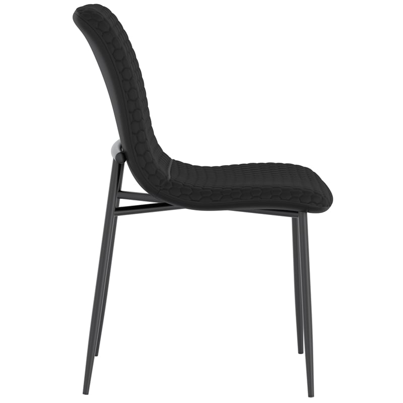 Pemberly Row Contemporary Faux Leather and Metal Dining Chair Set of 2 Black