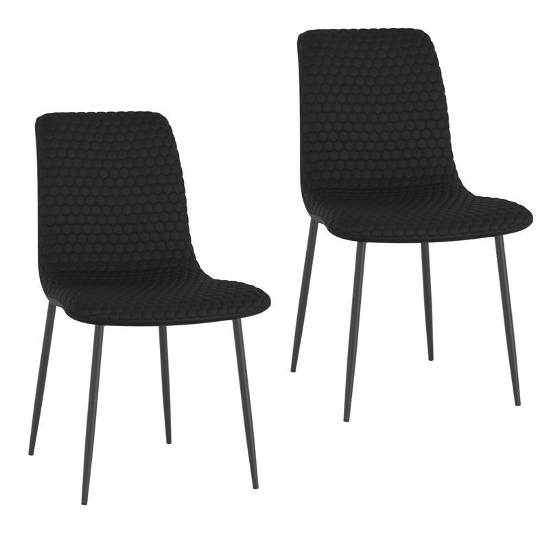 Pemberly Row Contemporary Faux Leather and Metal Dining Chair Set of 2 Black