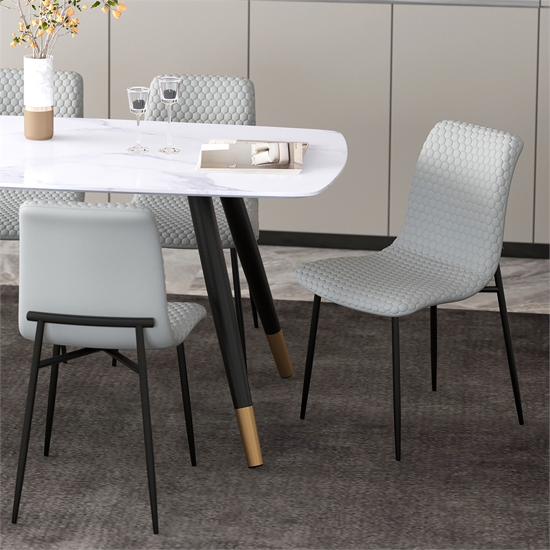 Pemberly Row Faux Leather and Metal Dining Chair Set of 2 Gray and Black