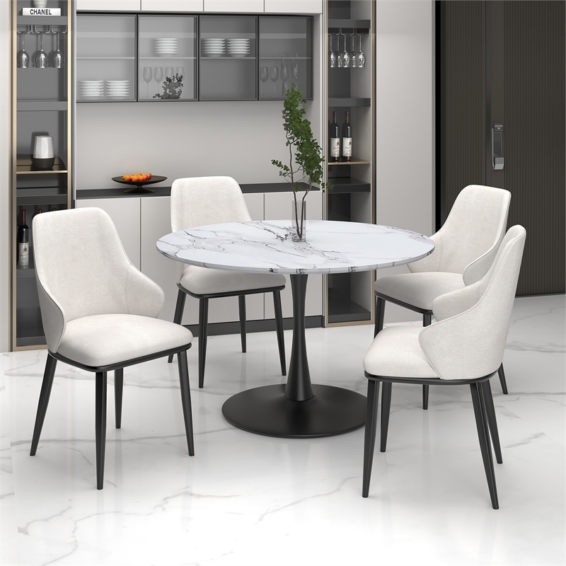 Pemberly Row Contemporary Fabric and Metal Dining Chair Set of 2 Beigeand Black