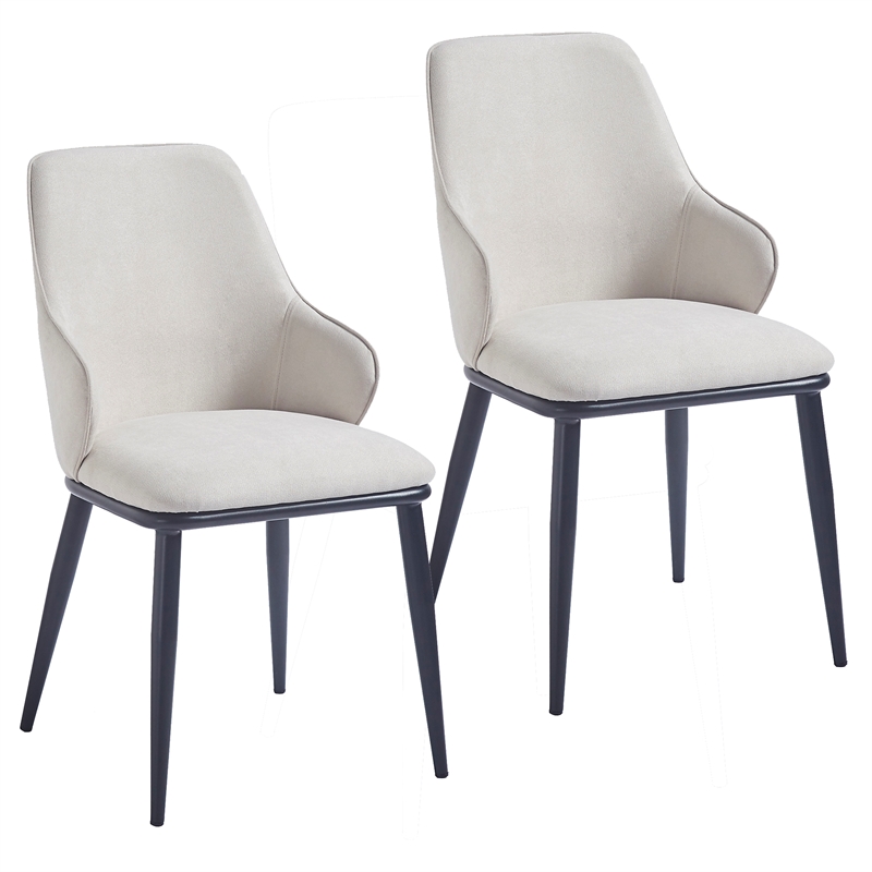 Pemberly Row Contemporary Fabric and Metal Dining Chair Set of 2 Beigeand Black