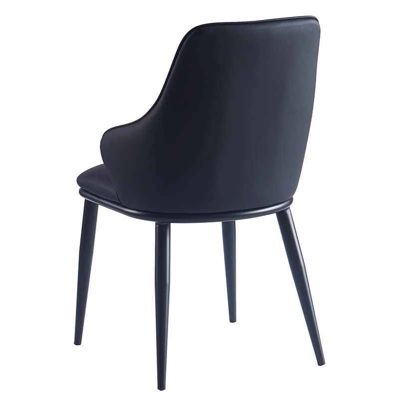 Pemberly Row Contemporary Faux Leather and Metal Dining Chair Set of 2 Black