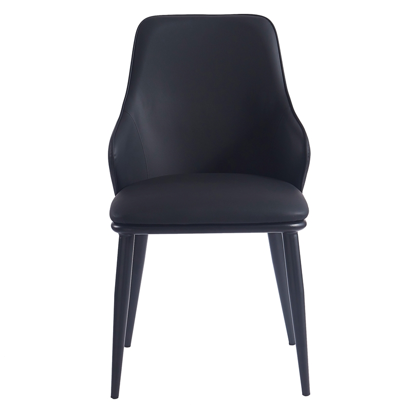 Pemberly Row Contemporary Faux Leather and Metal Dining Chair Set of 2 Black