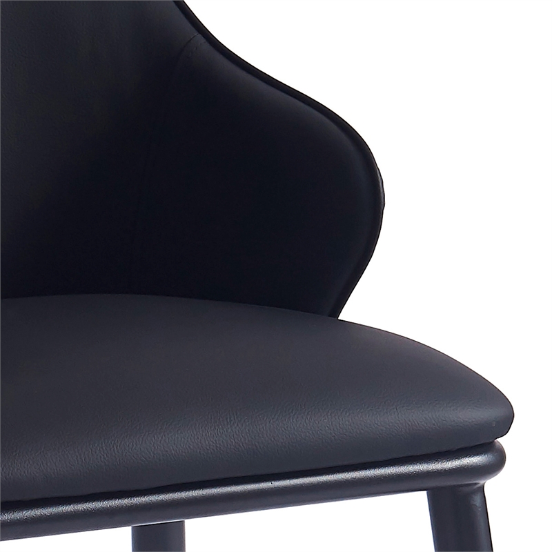 Pemberly Row Contemporary Faux Leather and Metal Dining Chair Set of 2 Black
