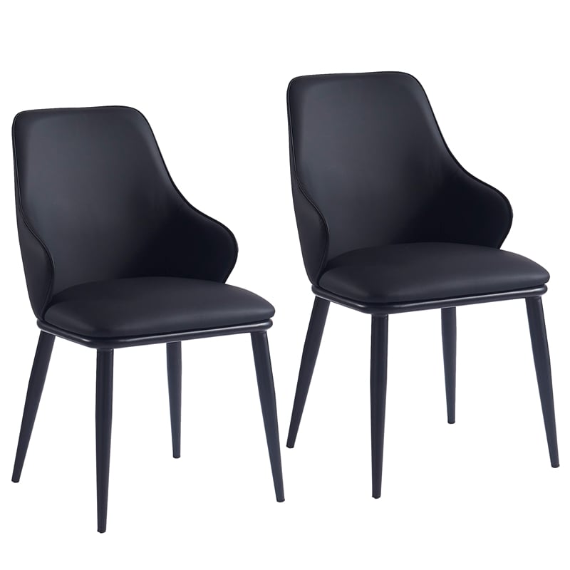 Pemberly Row Contemporary Faux Leather and Metal Dining Chair Set of 2 Black