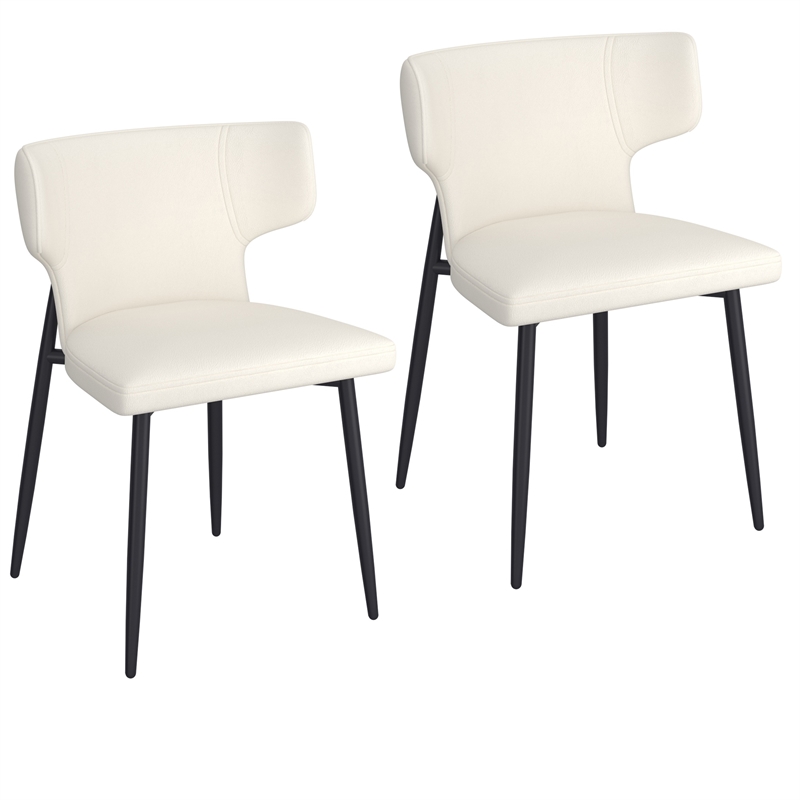 Pemberly Row Faux Leather and Metal Dining Chair Set of 2 Beigeand Black
