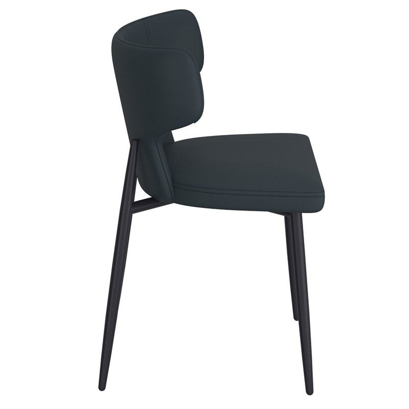 Pemberly Row Contemporary Faux Leather and Metal Dining Chair Set of 2 Black