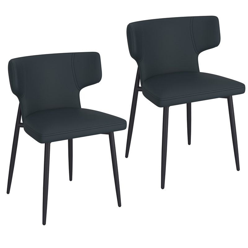 Pemberly Row Contemporary Faux Leather and Metal Dining Chair Set of 2 Black
