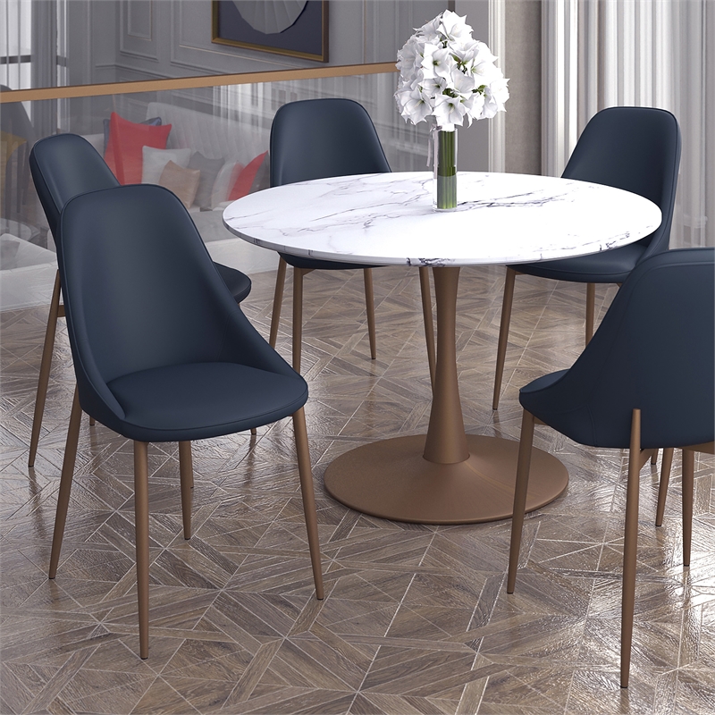 Pemberly Row Faux Leather and Metal Dining Chair Set of 2 Black and Aged Gold