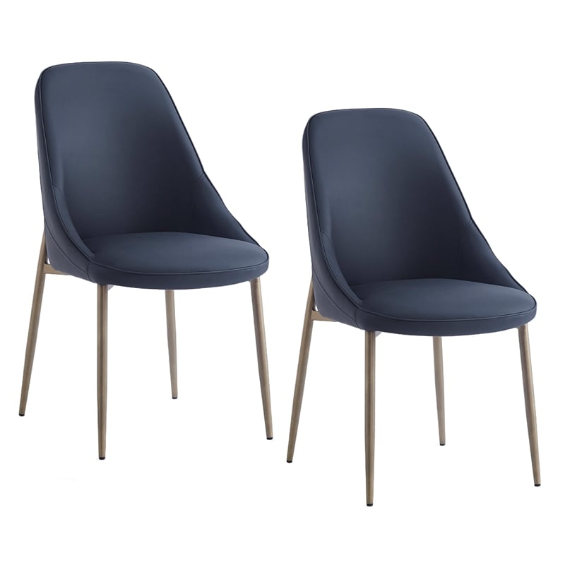 Pemberly Row Faux Leather and Metal Dining Chair Set of 2 Black and Aged Gold