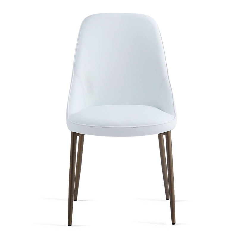 Pemberly Row Faux Leather and Metal Dining Chair Set of 2 White and Aged Gold