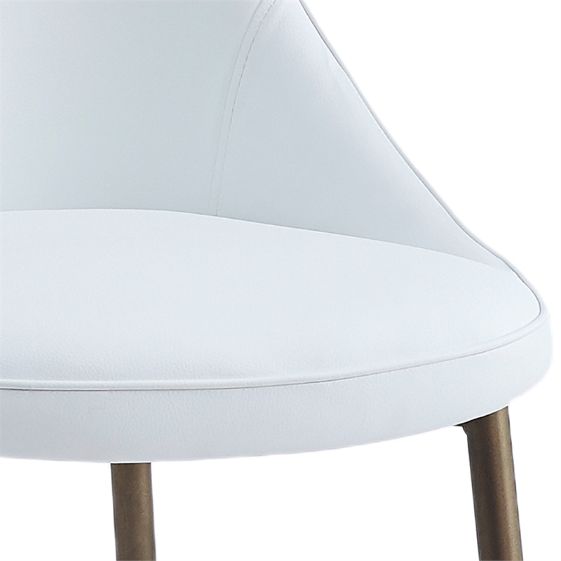 Pemberly Row Faux Leather and Metal Dining Chair Set of 2 White and Aged Gold
