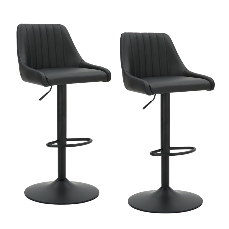 Pemberly Row Faux Leather Adjustable Stool with Swivel Set of 2 Black and Black
